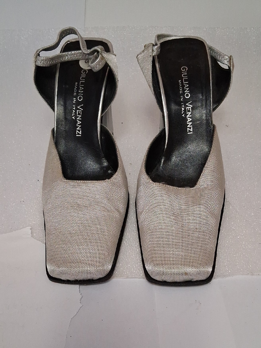 Silver Linen Slingback Heels